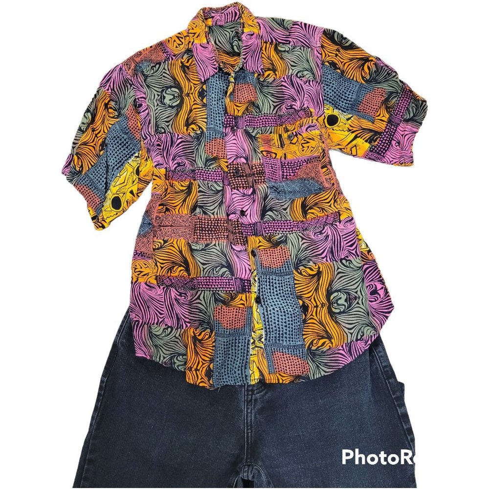 Vintage Button Down Trendy Patterned Top - image 1